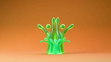 Soyut insan benzeri figürler bir ağaç şeklinde dizilmiş, çeşitli aile veya topluluk bağlantılarını temsil eden, yumuşak ortam ışıklandırmasıyla düzgün bir gradyan yüzey üzerinde duran