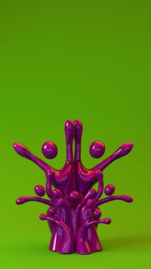 Soyut insan benzeri figürler bir ağaç şeklinde dizilmiş, çeşitli aile veya topluluk bağlantılarını temsil eden, yumuşak ortam ışıklandırmasıyla düzgün bir gradyan yüzey üzerinde duran