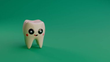 Görüntü, arka planda gözü ve ağzı olan diş karakterini, sağ tarafta kopyalama alanını, yüzey alanını yansıtmayı gösterir.