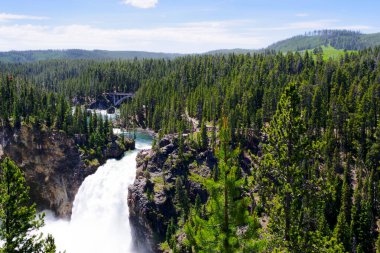 Yellowstone Nehri Lower Falls Köprüsü manzaralı