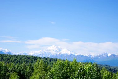 Alaska, Denali Ulusal Parkı 'ndaki eriyen bir buzulun hava görüntüsü çarpıcı mavi eriyen su havuzlarıyla buz ve tortu tabakaları sergiliyor. Görüntü, iklim değişikliğinin devam eden etkilerini ve Alaska buzullarının dönüşümünü vurguluyor