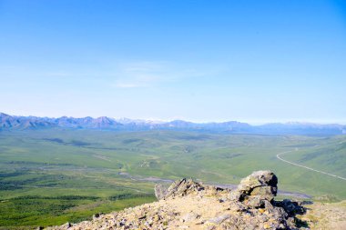 Denali 'nin uzak tepelerinin önü yeşil ovalarla aydınlandı. Alaska' nın uçsuz bucaksız çöllerini ve dinginliğini yakaladı.