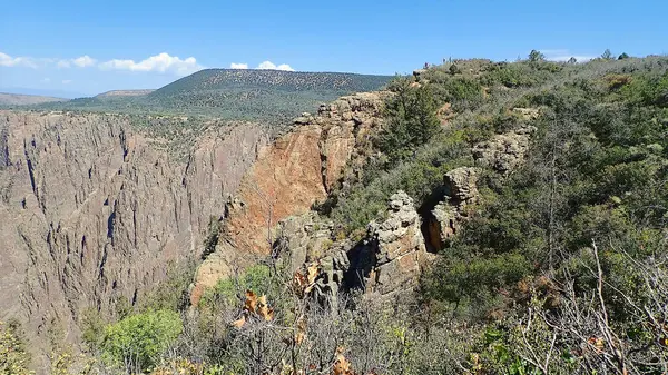 Çalı çırpı ve kayalık uçurumlar Gunnison 'un Kara Kanyonu' ndaki kanyon kenarına kadar uzanır.