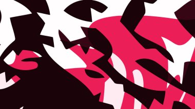 Siyah Beyaz Kırmızı Soyut Kamuflaj Kalın Geometrik Desen