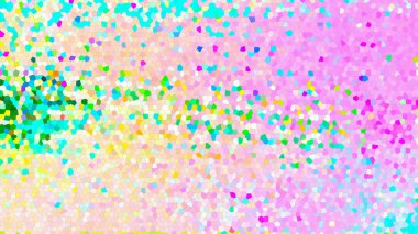 Soyut Renkli Mozaik Arkaplan. Çok sayıda küçük, pastel ve parlak renkli şekle sahip canlı ve desenli bir resim lekeli bir cam efekti yaratıyor. Web sitesi afişleri, sunumlar ve tasarım projeleri için ideal.