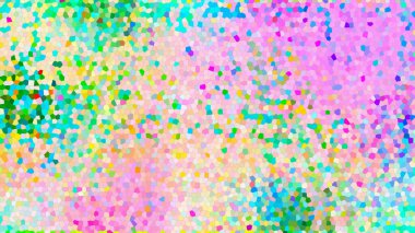 Soyut Renkli Mozaik Arkaplan. Çok sayıda küçük, pastel ve parlak renkli şekle sahip canlı ve desenli bir resim lekeli bir cam efekti yaratıyor. Web sitesi afişleri, sunumlar ve tasarım projeleri için ideal.