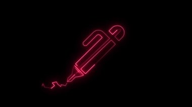 Parlak neon çizgisi kalem veya kalem simgesi. Şeffaf arkaplanda kırmızı konsept yazma rengi, soyut neon çizgi kalem simgesi izole edildi