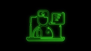 Siyah arka planda parlayan doktor danışmanı neon ikonu yeşil renk, Sanal Sağlık Doktoru Danışmanlık, neon doktor danışmanı konsepti