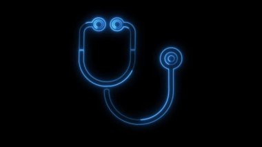 Doktorun parlayan neon efektli steteskop ikonu mavi renk, neon steteskop ikonu, tıbbi ekipman ikonu, doktorun stetoskop ikonu