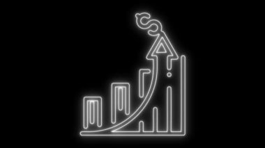 Dolar Sembol beyaz renk animasyonlu neon iş büyüme grafiği simgesi, dolar sikke animasyonlu neon çizgi grafik simgesi, mali kar grafiği, istatistik, başarı içeren