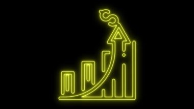 Dolar Sembolü sarı renkli animasyon, dolar madeni para animasyonlu neon hattı büyüme grafik simgesi, mali kar grafiği, istatistik, başarı içeren neon iş büyütme simgesi