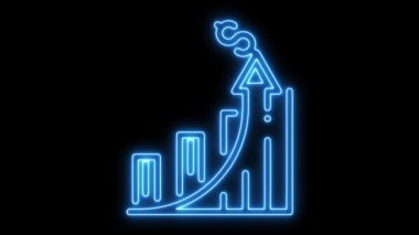 Dolar Sembolü mavi renkli animasyon, dolar madeni para animasyonlu neon çizgi grafik simgesi, mali kar grafiği, istatistik, başarı içeren neon iş büyütme grafiği simgesi
