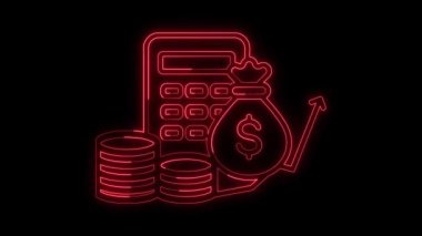 Parlak neon hattı Gelirler ve kâr animasyon kavramı kırmızı renk, finans ve para satışların arttığını gösteriyor, iş büyümesi kavramı