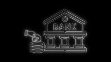 Neon hattı banka simgesi, tasarruf para, yatırım para animasyon konsepti beyaz renk, kredi simgesi, finans simgesi, tasarruf para konsepti