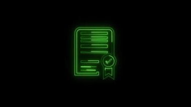 Parlak neon etkisi diploma animasyonu yeşil renk, Başarı ve sertifika akademik Başarı, eğitim ve tanıma kavramlarını temsilen