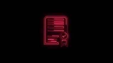 Parlak neon etkisi diploma animasyon kırmızı renk, Başarı ve sertifika akademik Başarı, eğitim ve tanıma kavramlarını temsil eden