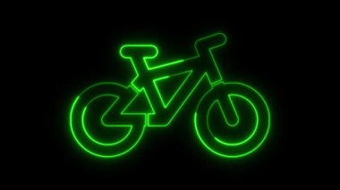 Neon parlayan bisiklet animasyonu yeşil renk, bisiklet ikonu animasyon konsepti