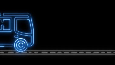 Yolda çalışan otobüs Neon animasyon mavi renk, neon taşıma işareti otobüs simgesi konsepti