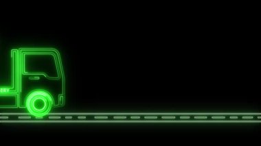 Hediye taşıyan parlak neon kamyon animasyon yeşil renk, hediye kamyonu hediye levhası, araba hediye ikonu animasyonu