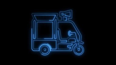 Işıldayan neon hattı Taxi tuk tuk, rikshaw simgesi izole edilmiş mavi renk animasyonu, otomatik çekçek konsepti
