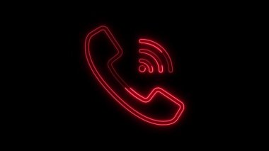 Soyut parlak neon hattı kırmızı renk çağrı simgesi canlandırma kavramı, mesaj telefonu animasyonu çağrısı