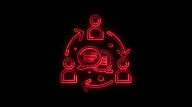 Kırmızı renk, iş analizi ve planlama, danışmanlık, takım çalışması, proje yönetimi animasyon kavramı ile izole edilmiş sohbet balonu ikonu iletişimi ile neon hattı Proje temel simgesi