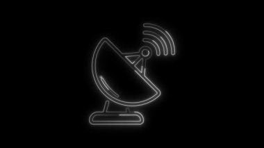 Neon Line uydu anten animasyonu, TV istasyonu iletişim kırmızı rengini temsil ediyor, Radyo anten simgesi internet sinyal kavramını vurguluyor