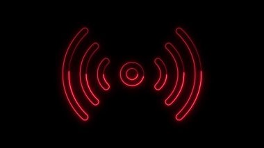 Parlayan neon hattı NFC kart simgesi izole edilmiş sarı renk animasyonu, radyo dalgası işaretli NFC, NFC simgesi konsepti