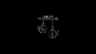 Parlayan neon ışıkları% 20 indirimli veya indirimli tüp ışığı ve dolar işareti animasyonu beyaz renk, neon metin animasyon konsepti% 20 indirimli