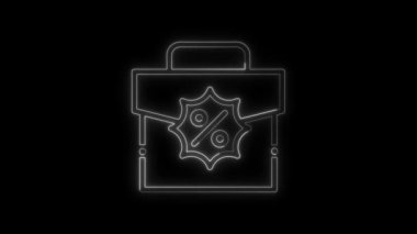 Parlak indirim teklif simgesi çanta neon çizgi animasyon beyaz renk, çanta ile neon indirim etiketi, ışık neon animasyon, Price indirim etiketi konsepti