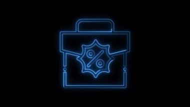 Parlak indirim teklif simgesi çanta neon çizgi animasyon mavi renk, çanta ile neon indirim etiketi, ışık neon animasyon, Price indirim etiketi konsepti