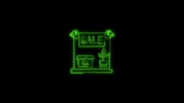 Neon line garage sale animation concept green color, suitable for product sales events neon animation, neon glowing garage sale hanging sign