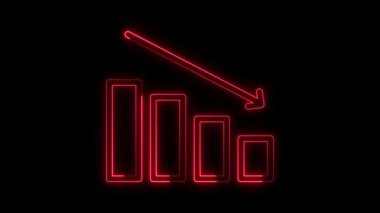 Parlayan Neon çizgisi iş yeri aşağı ok kırmızı renk grafiği, canlandırılmış grafik simgesi tasarımı, iş veya finans grafik konsepti, Finans, İş grafiği animasyonu, düşen grafik