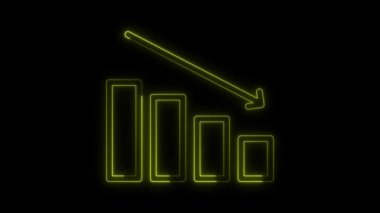 Parlak Neon çizgisi aşağı grafik ok sarı renk, animasyon grafik simgesi tasarımı, iş veya finans grafik konsepti, Finans, İş grafik animasyonu, düşen grafik
