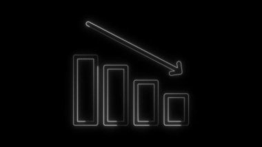 Parlak Neon çizgisi aşağı grafik ok beyaz renk, animasyonlu grafik grafik tasarımı, iş veya finans grafik konsepti, Finans, İş grafiği animasyonu, düşen grafik