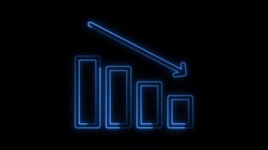 Parlak Neon çizgisi iş yeri aşağı ok mavi renk grafiği, animasyon aşağı grafik tasarımı, iş veya finans grafik konsepti, Finans, İş grafik animasyonu, düşen grafik