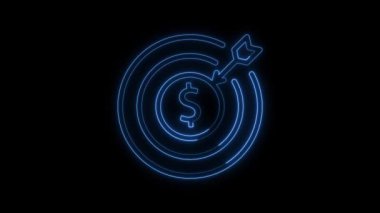 Parlak neon hattı ile bir ok ile hedeflenen dijital pazarlama hedefleri mavi renk, Satışlar Hedefi, İş Hedefi, ok neon animasyon kavramı ile hedef
