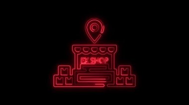 Parlak neon hattı konum haritası simgesi ve dükkan konumu işaretleyicisi izole edilmiş kırmızı renk, ev konumu, dükkan konumu simgesi kavramı