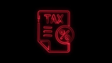 Parlayan neon hattı vergi formu yüzde işareti kırmızı renk animasyonu, neon vergi formu konsepti