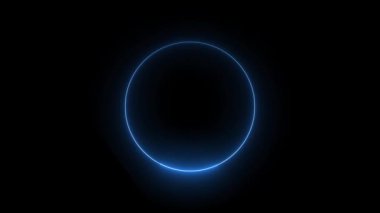 Parlayan neon çizgi daire şekli, çift mavi neon animasyon çizgisi, stil neon daire çerçeve, neon daire şekil simgesi şeffaf arkaplan