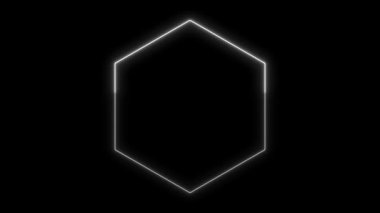 Parlayan neon çizgisi altıgen şekli animasyon beyaz renk animasyonu, siyah arkaplanda neon altıgen animasyonu, kusursuz döngü konsepti