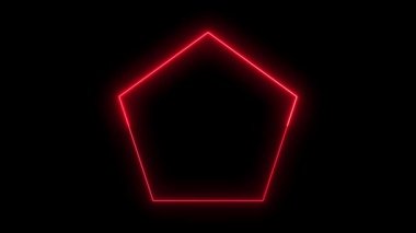 Parlak neon hattı Pentagon şekli kırmızı renk animasyonu, saydam arkaplan ile Pentagon hattı, Pentagon şekli çizimi, neon beşgen şekli konsepti
