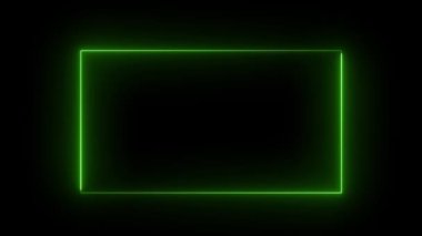 Parlayan neon soyut dikdörtgen şekil çizgisi animasyon yeşil renk, neon dikdörtgen kenar çerçevesi şekli, dikdörtgen parlayan ve gelecekteki enerji çizgi animasyonu kavramı