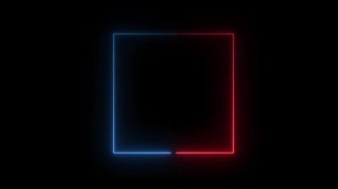 Parlak neon ipotekli kırmızı ve mavi kare animasyon, neon kare şekilli dikey çizgi efekti, animasyon floresan ışıklı lazer çizgileri