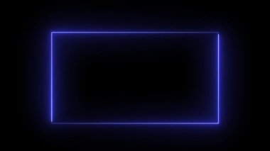 Parlayan neon rengi soyut dikdörtgen çizgi çizgi animasyonu mavi renk, neon dikdörtgen kenarlık çerçevesi şekli, dikdörtgen parlak ve fütüristik enerji çizgi animasyonu kavramı