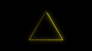 Soyut parlayan Cyan üçgeni çizgi hareket eden animasyon sarı renk, neon çizgi üçgen şekil döngüsü siyah arkaplan üzerinde parlayan çizgi kavramına sahip üçgen çerçeve
