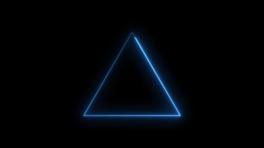 Soyut parlayan Cyan üçgeni çizgi hareket eden animasyon mavi renk, neon çizgi üçgen şekil döngüsü siyah arkaplan üzerinde parlayan çizgi kavramına sahip üçgen çerçeve
