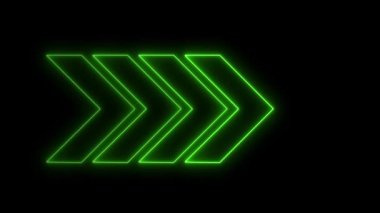 Parlayan neon ışıklı oklar sol-sağ animasyon kavramını işaret eder, sağ oku siyah arkaplan üzerine yerleştirir, ok ikonu yükler izole, yükselen animasyon, ok canlandırma kavramı