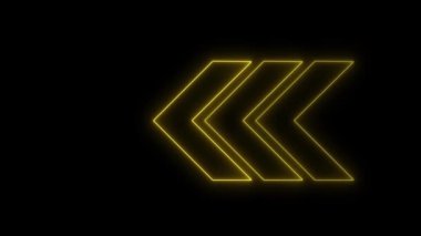 Parlayan neon ışıklı oklar sol animasyon kavramının sağına işaret ediyor, sol oku siyah arkaplan üzerine yerleştiriyor, ok ikonu yüklüyor, ikon izole, yükselen animasyon, ok animasyonu kavramı
