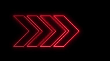 Parlayan neon ışıklı oklar sol-sağ animasyon kavramını işaret eder, sağ oku siyah arkaplan üzerine yerleştirir, ok ikonu yükler izole, yükselen animasyon, ok canlandırma kavramı